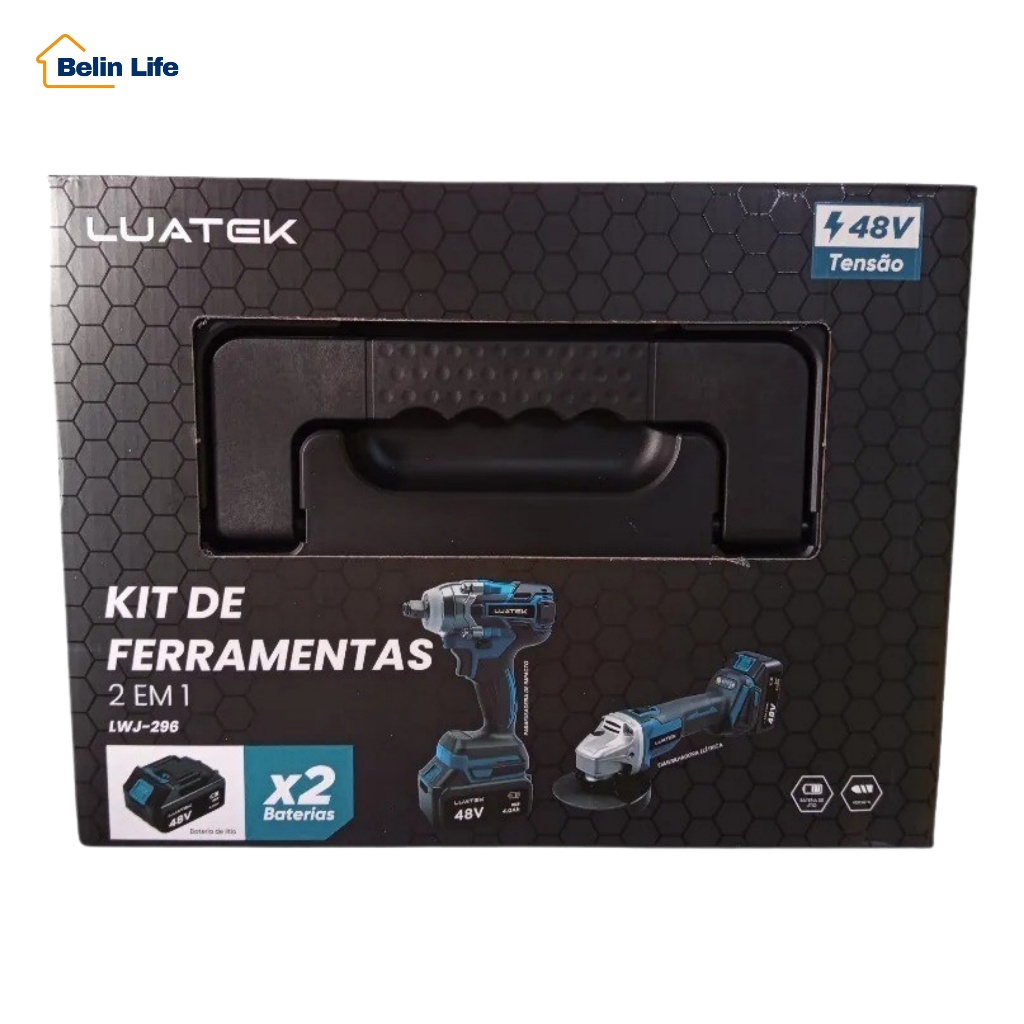 Kit Combo 2 em 1 Luatek 48V Parafusadeira e Esmerilhadeira Sem Fio 2 Baterias Brushless Luatek LWJ-296
