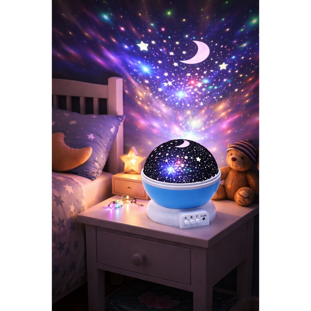 Imagem Luminária Projetor Galáxia LED RGB 360° Céu Estrelado Infantil Luz Noturna Petrin para Decoração e Ambiente Relaxante