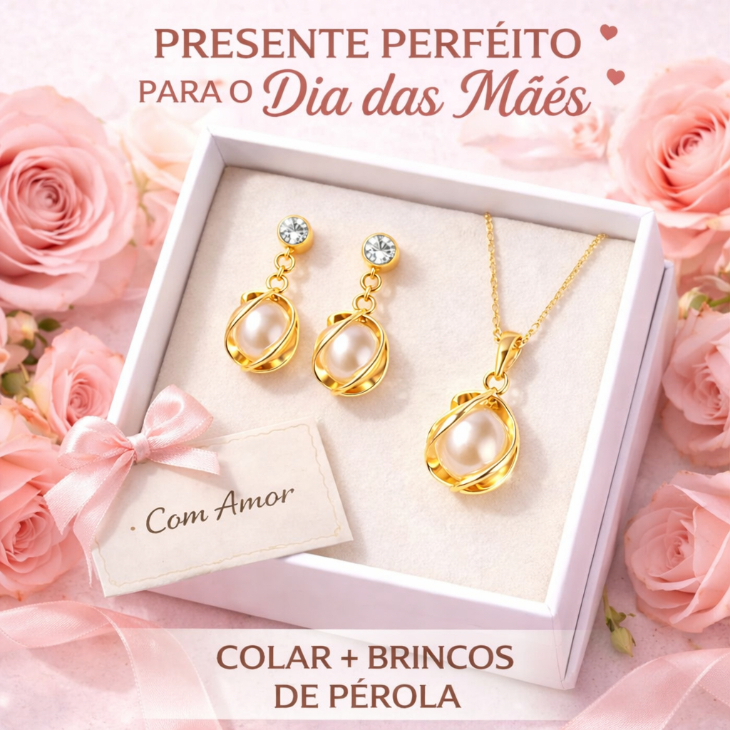 Conjunto Colar E Brinco Com Pingente de Pérola Folheado em Oferta na Shopee
