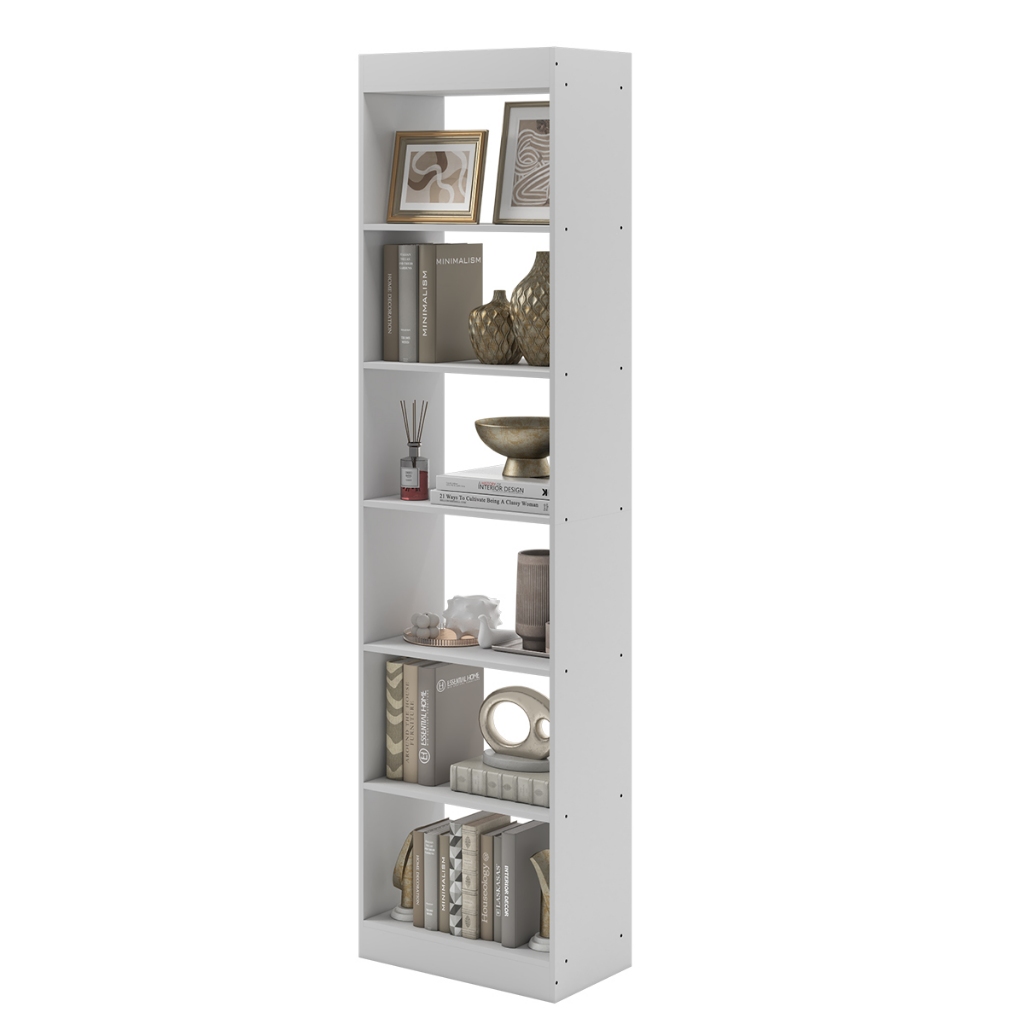 Estante Livreiro Branco Multiuso 6 Prateleiras Nichos Decorativos Para Sala Home Office Quarto Escritório Moderno Eira