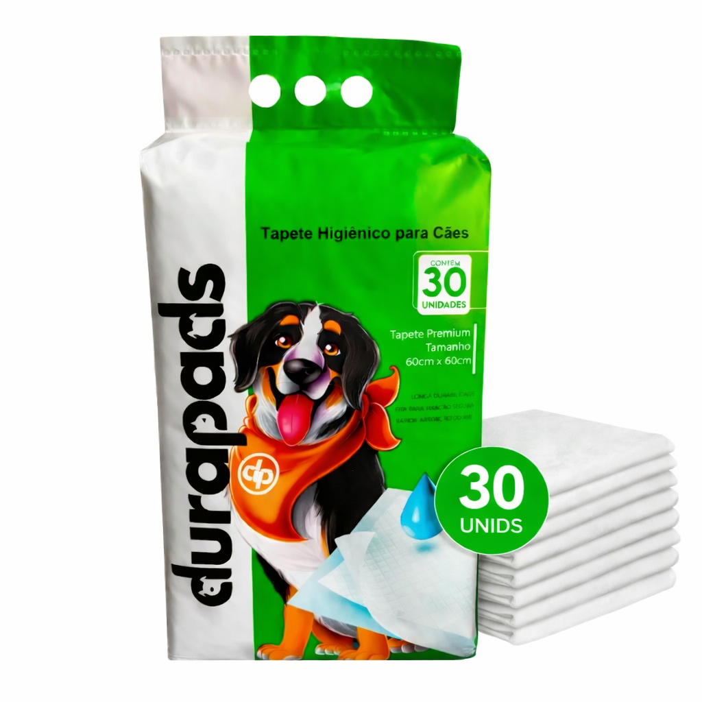 Tapete Higiênico Durapads Premium 30un 60x60cm Barreira Antivazamento e Alta Absorção para Cães