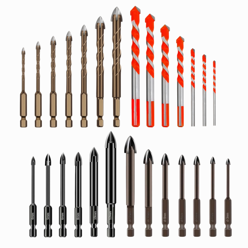 Kit 7 Brocas de carboneto Triangular Titânio Profissionais 3-12mm Para Fura Tudo