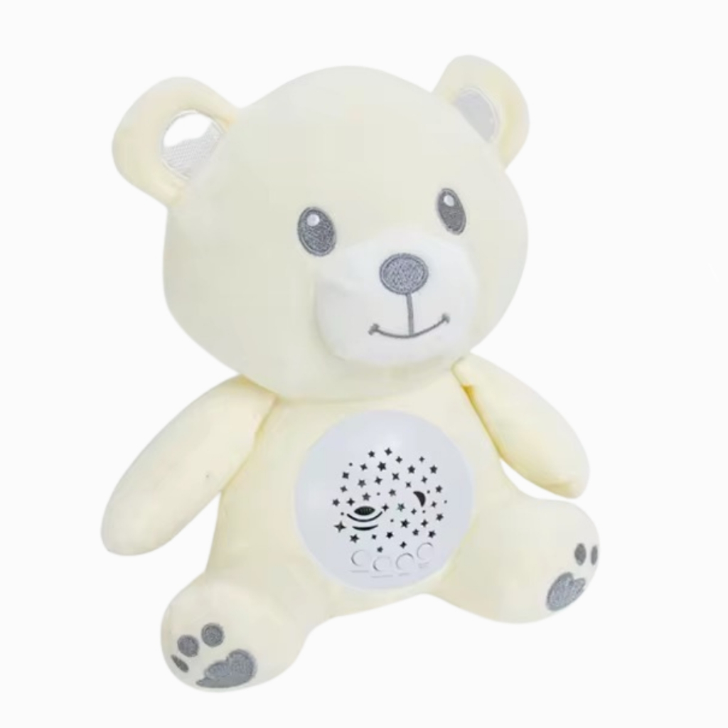 Imagem Pelúcia Musical Bebê Ruído Branco Luz Noturna Projetor Estelar Som Relaxante Auxílio Sono Infantil Calmante Interativo