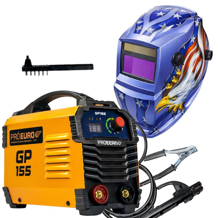 KIT Máquina de Solda GP 155A 127V Máscara Escurecimento Automático Tripla Regula