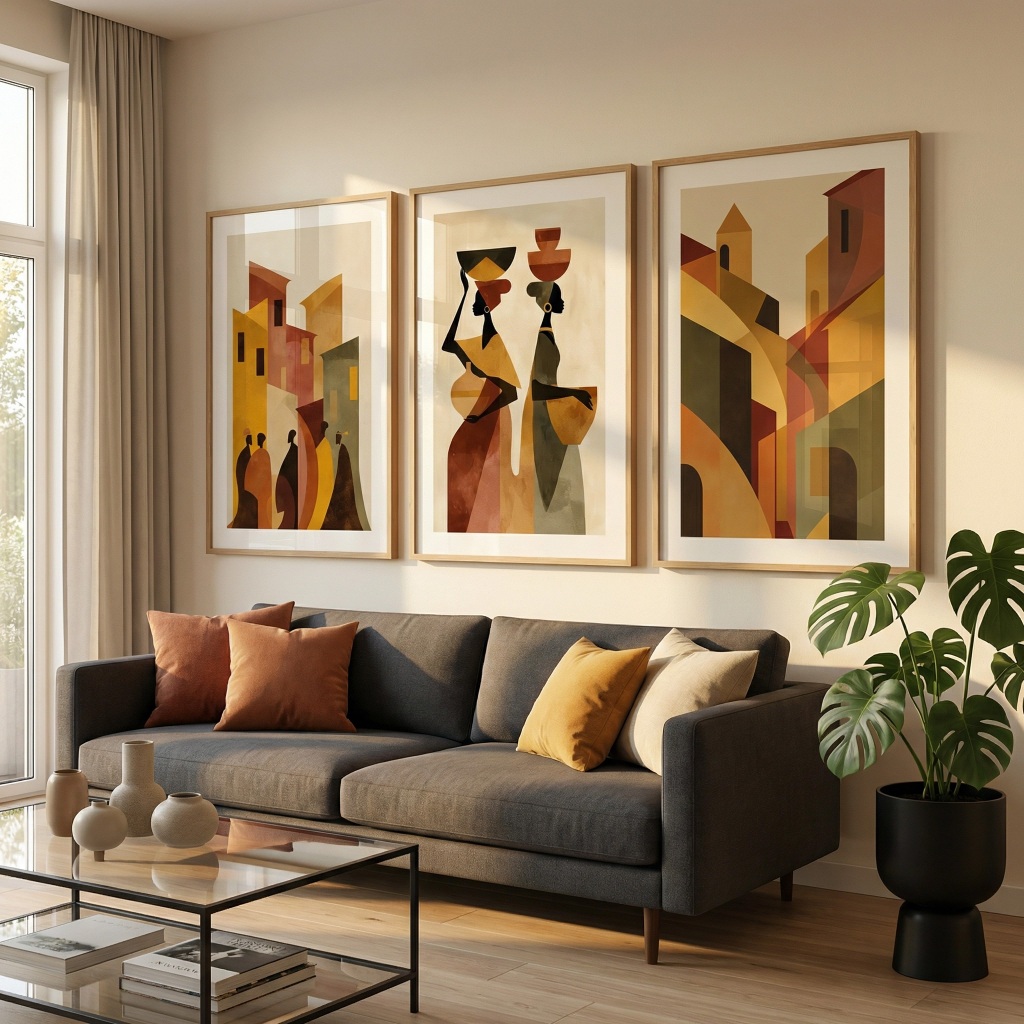 Imagem Quadro Brasilidades Trio De Quadros Decorativos Quadro Com Moldura E Vidro Abstrato Os Habitantes