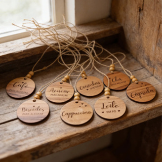 Pingente Plaquinha Tag de Madeira de 6cm para Decoração de Potes de Mantimento em Oferta na Shopee