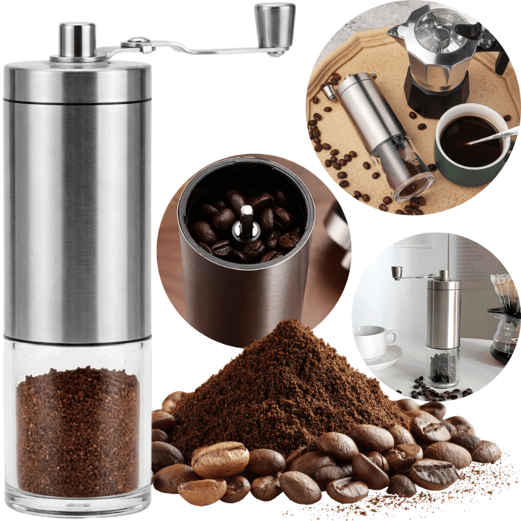 Moinho Café Manual com Manivela Vidro Inox para Grãos Moagem Ajuste Barista Cafeteira Cozinha