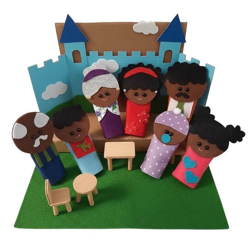 Dedoche Família Terapêutica Negra em feltro em Oferta na Shopee