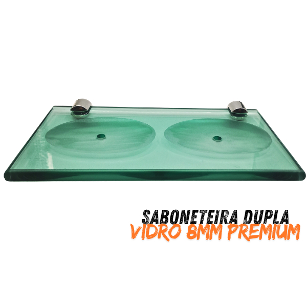 Saboneteira Dupla 8mm Vidro Grosso Premium Banheiro Moderno