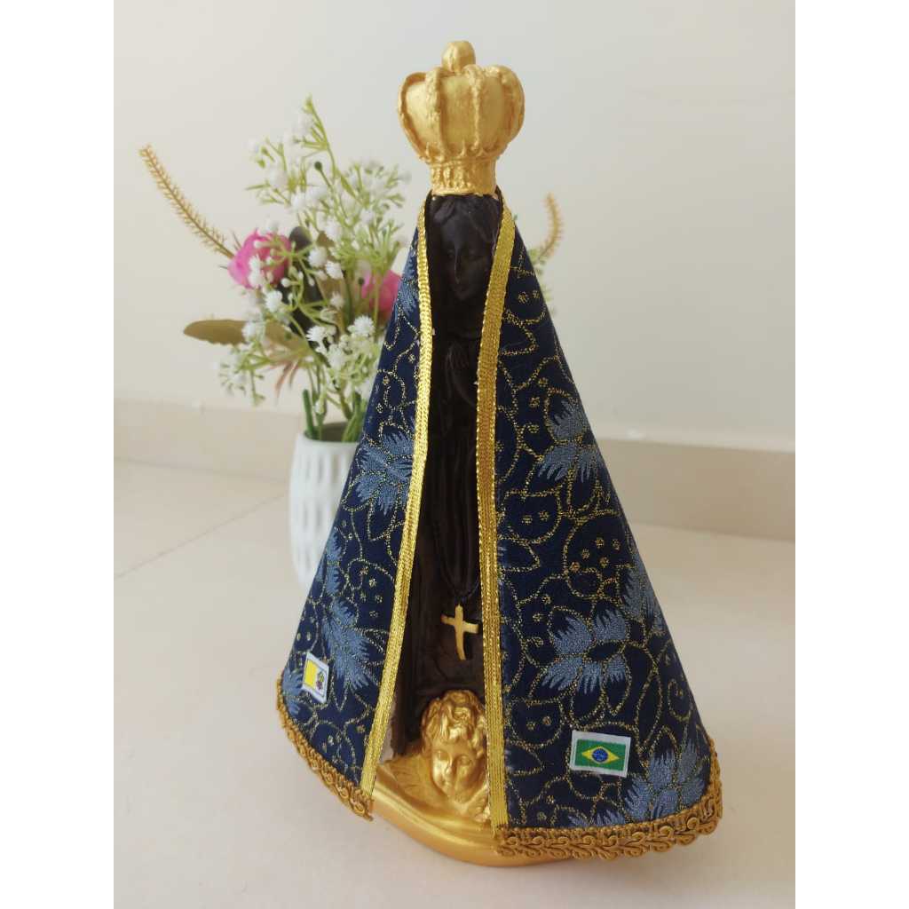 Imagem Nossa Senhora Aparecida 25cm manto veludo rico em detalhes