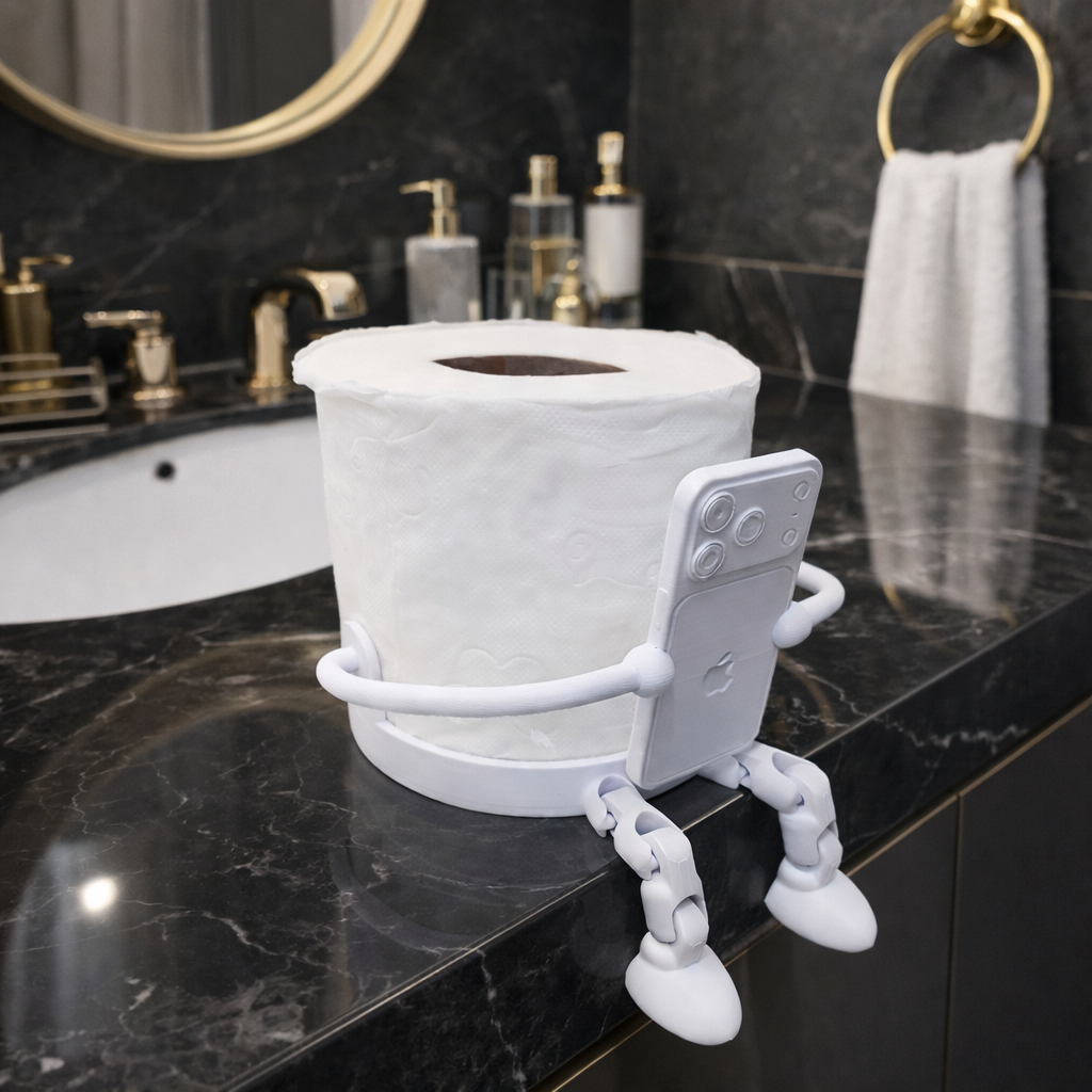 Suporte Papel Higiênico Pernas Articuladas Celular Divertido Decorativo Organizador Banheiro Moderno
