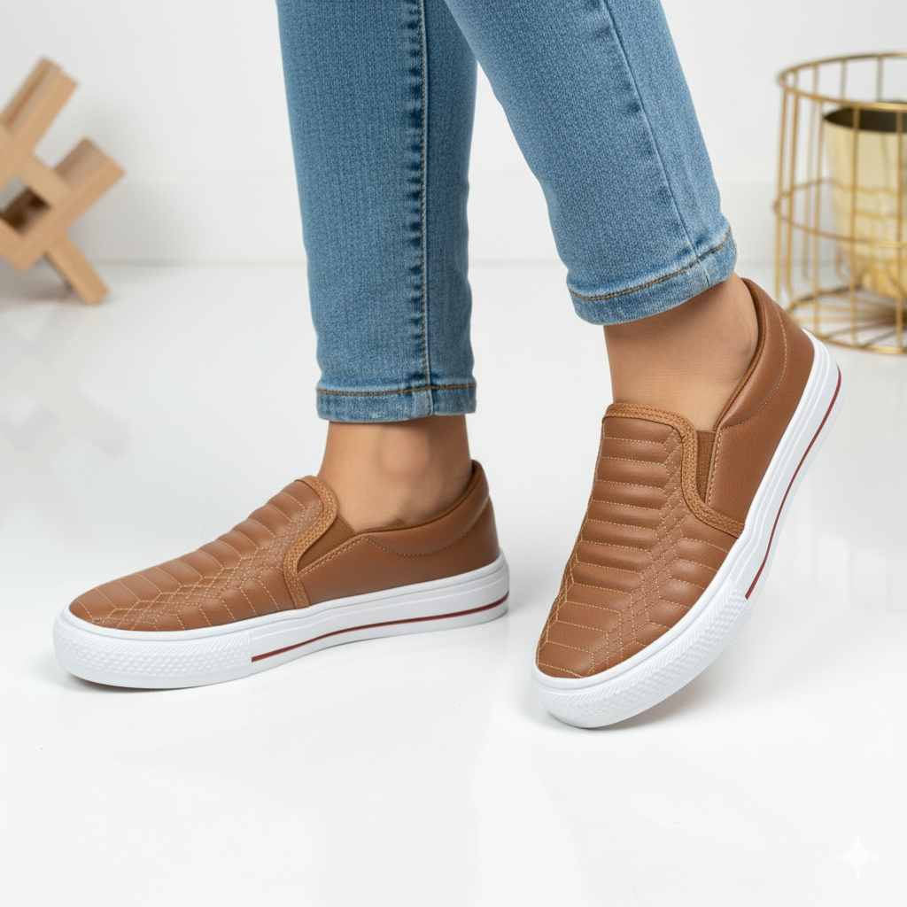 Sapatenis Feminino Slip On Confortável Macio Sapatilha Casual Feminina Ideal Para Trabalho Dia a Dia