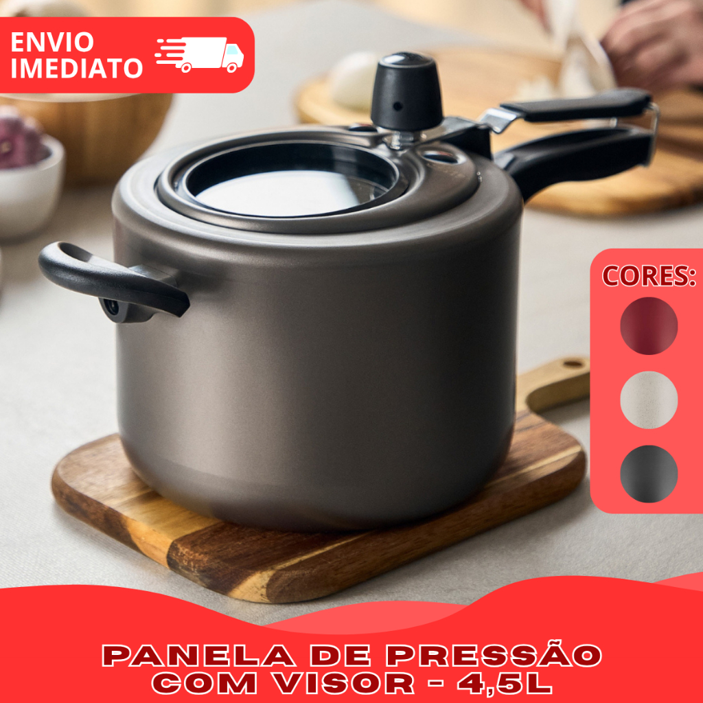 Panela de Pressão 4,5L MTA com Visor de Vidro | Antiaderente | Segura | Moderna | Envio Imediato