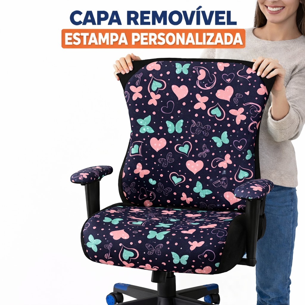 Capa removível estampa exclusiva, personalizada feita sobe medida p/ cadeira de gamer, escritório e jogos de computador