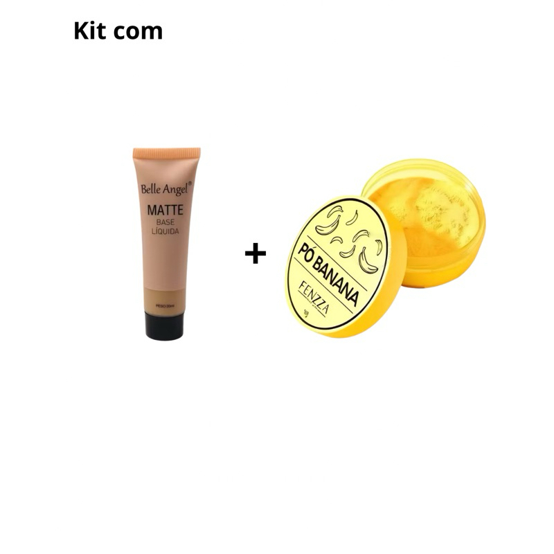 Kit Pele Perfeita Matte: Base Líquida BELLE ANGEL + Pó Banana FENZZA HD (Acabamento Profissional)