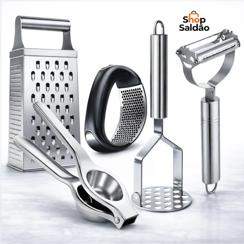 "Kit Utensílios Inox: 49% OFF! 🥳"
