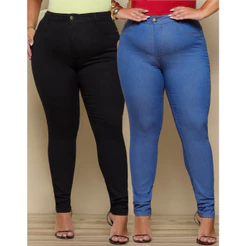 Kit 2 Calça Jeans Feminina Plus Size Skinny Cintura Alta Levanta Bumbum Confortável Moda Maior Curve