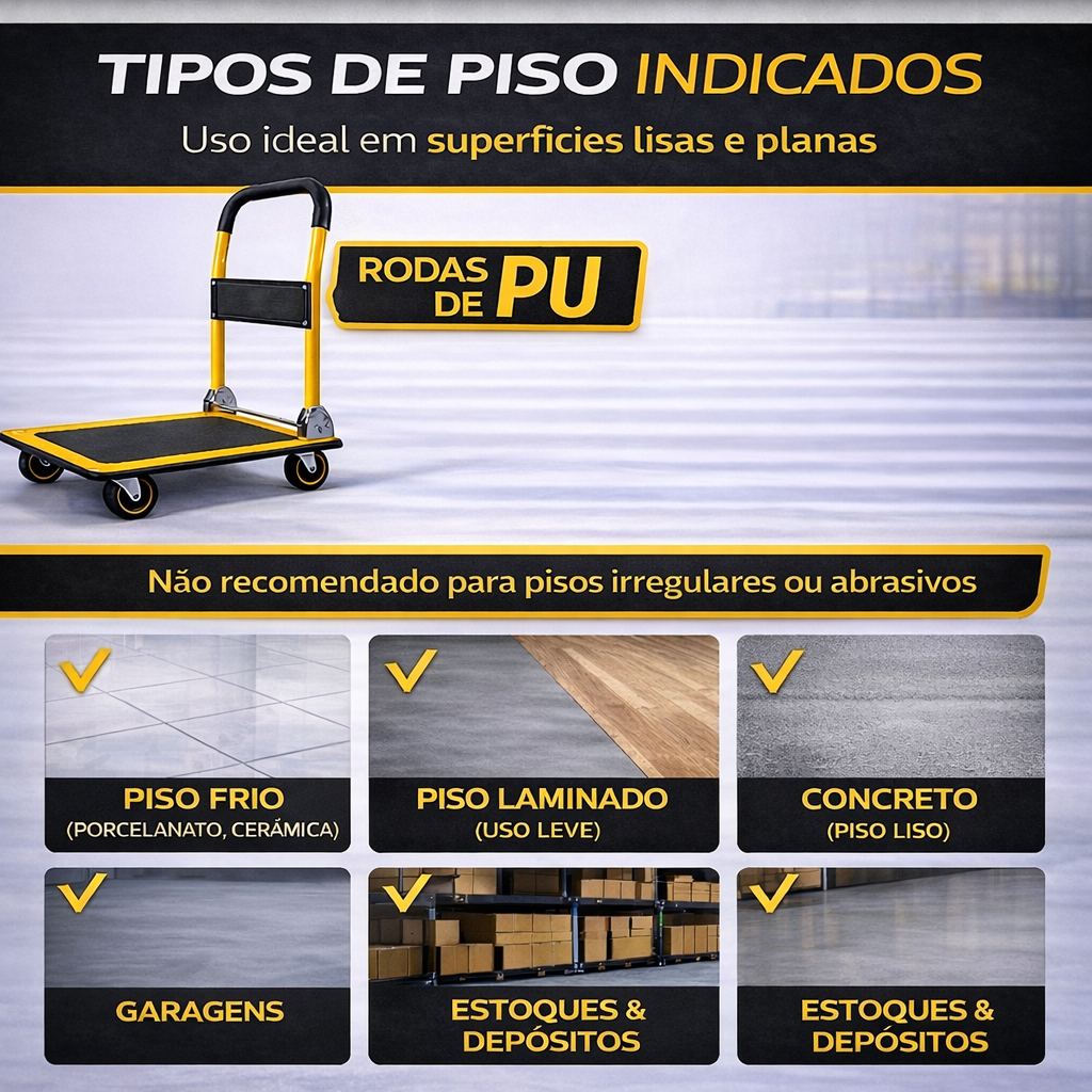 Detalhes do Carrinho Plataforma Dobrável Brin7 150kg em Aço com 4 Rodas e Alça Retrátil para Carga e Armazém