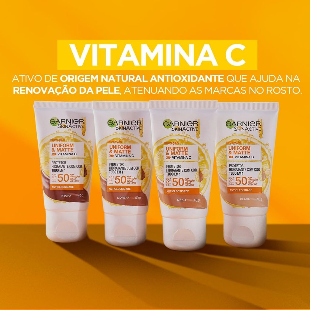 Protetor Solar Hidratante Facial Garnier FPS 50 Skinactive Uniform Matte Vitamina C 40g