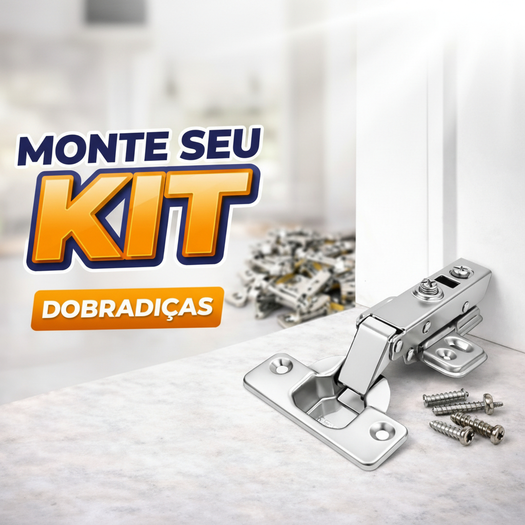 Kit  Dobradiça  para Armário 35mm Reta e Curva pressão + Kit Parafuso Reforçada