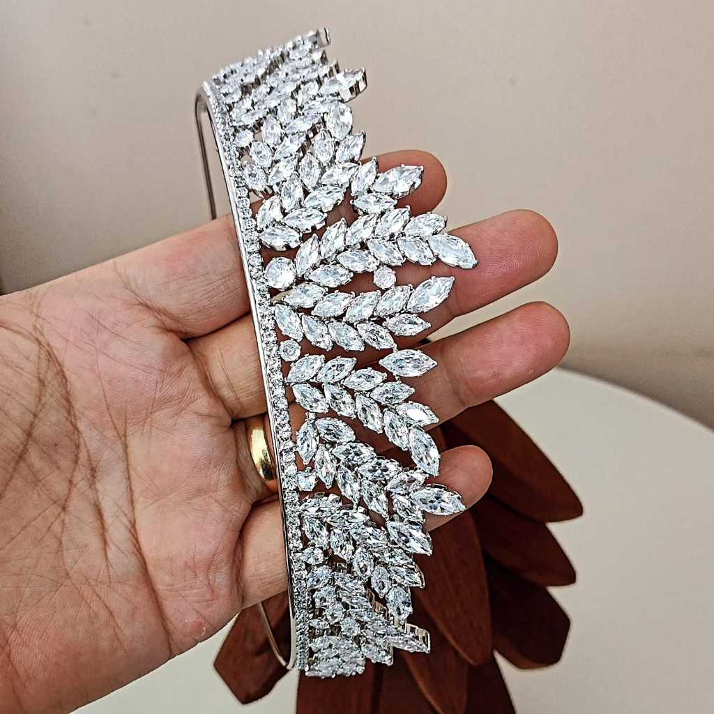 Coroa Tiara Porta Coque Noiva Prata Prateado Zircônia Casamento Festa Luxo Premium