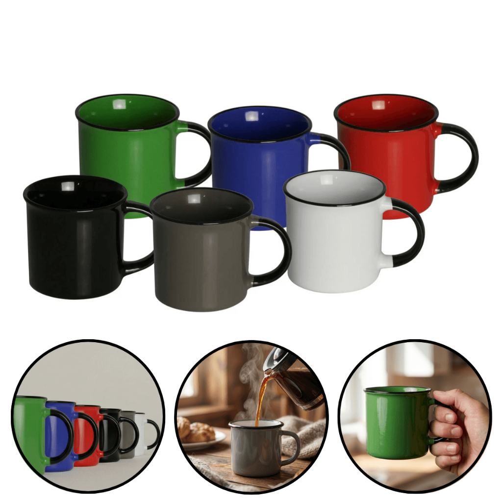 Kit 6 Canecas De Porcelana Esmaltadas Para Café Ágata Coloridas Resistentes Servir Chá Bebidas Decoração Cozinha 180ml