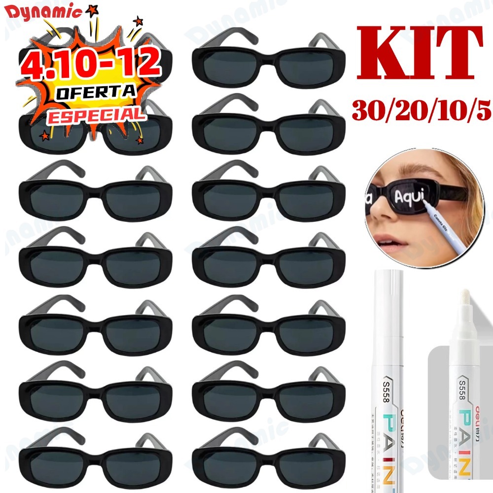 Kit 30/20/10/5 Oculos Vintage Retro Preto Liso + Caneta Giz Festa Casamento Evento Balada Despedidas Cor Preto em Oferta na Shopee