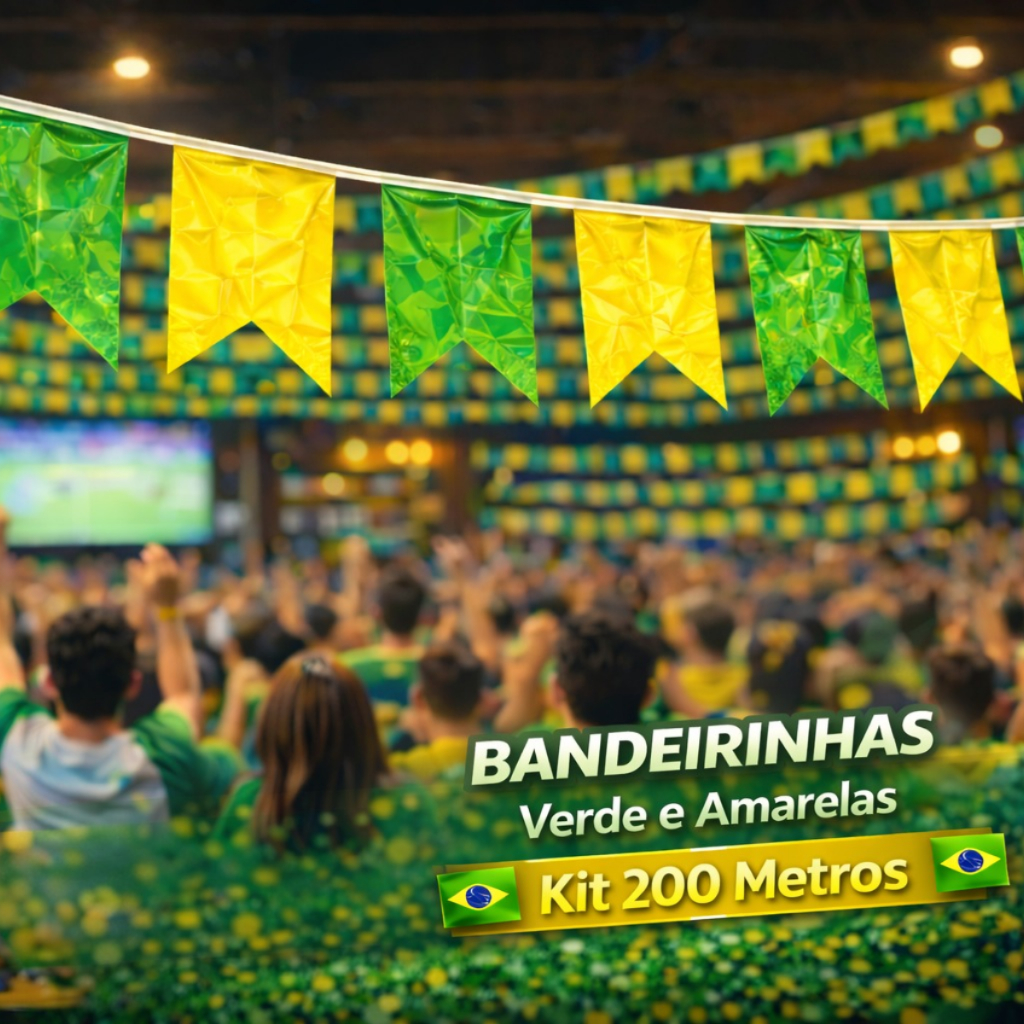Bandeirolas Brasil 200 Metros Varal Plástico Enfeite Copa 2026
