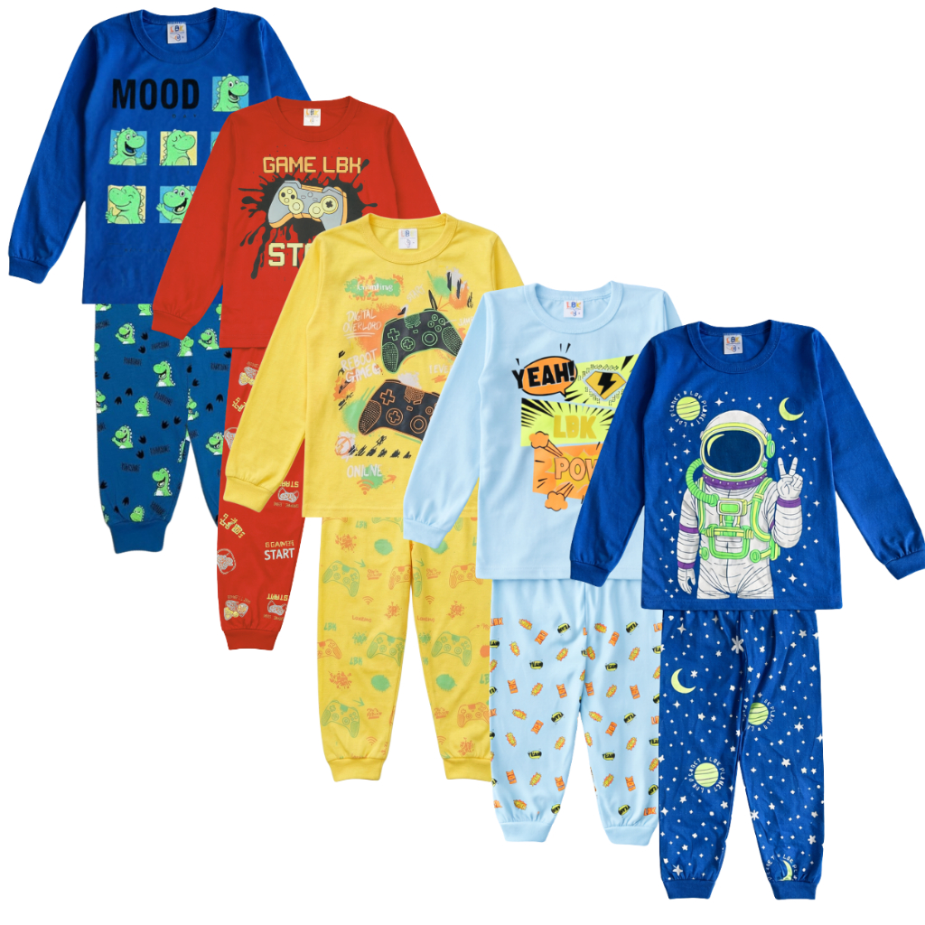 Pijama Longo Infantil Menino Criança 100% algodão Brilha no Escuro