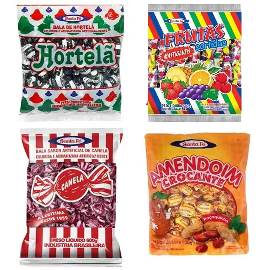 Kit Balas Tradicionais Canela, Hortelã, Amendoim e Sortida Santa Fé - Escolha a sua!
