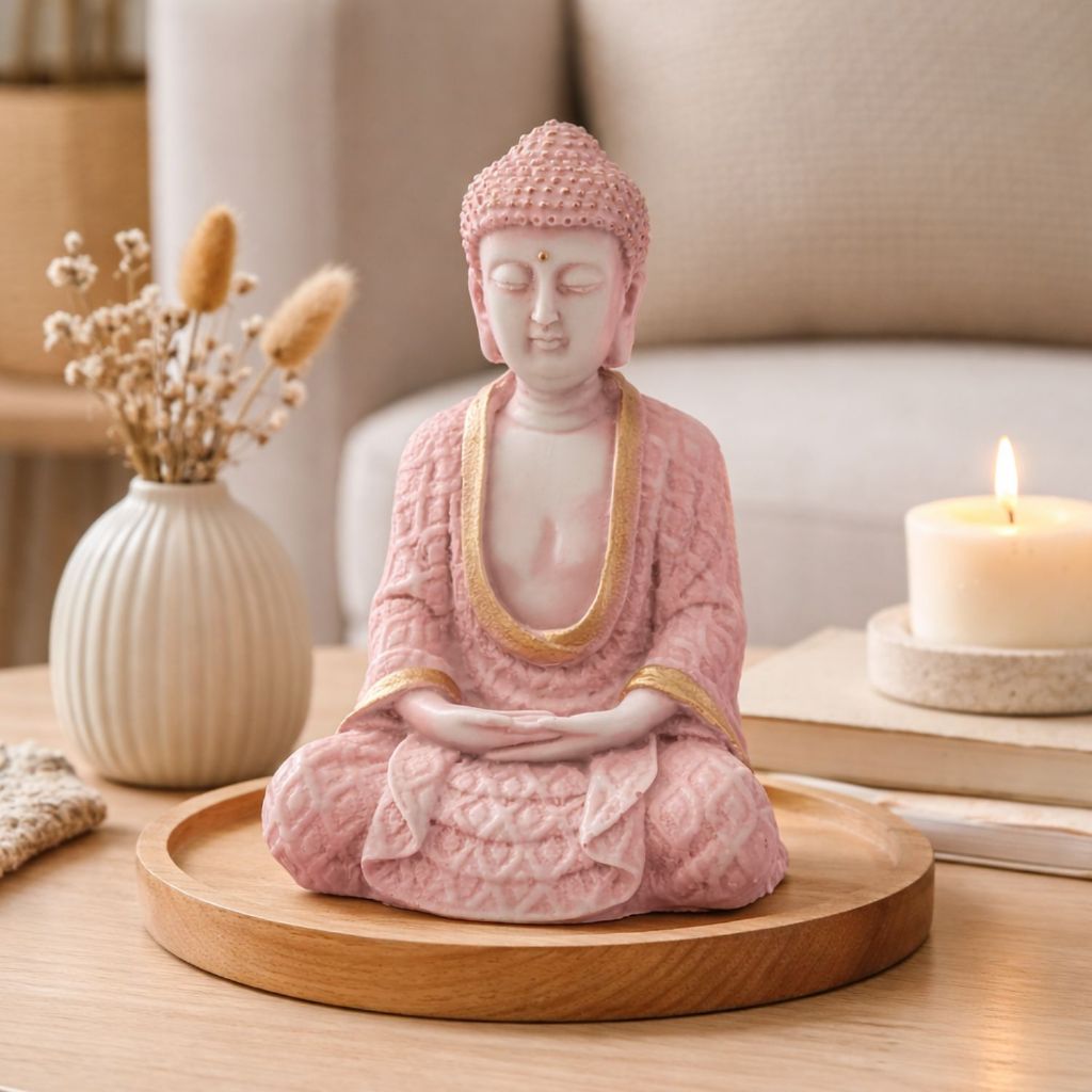 Imagem Estátua Buda Decorativa Resina Colorida Meditação Zen Decoração Sala Quarto Espiritual 23cm