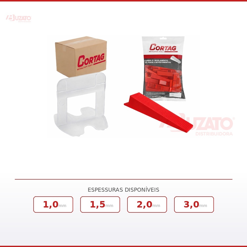 1000 Espaçador Nivelador Piso 100 Cunha Cortag Smart 1,0mm / 1,5mm / 2,0mm / 3,0