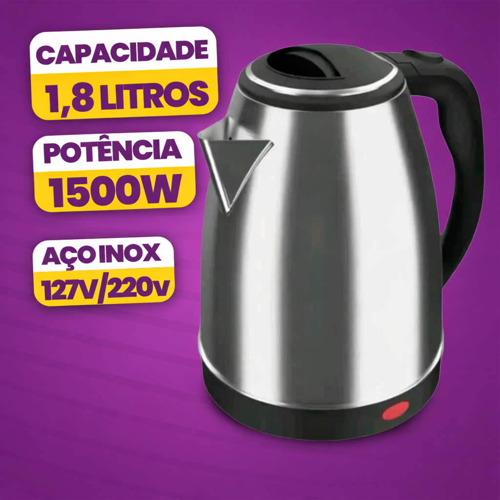 Chaleira Elétrica Inox2L 1500W para Chá Café Leite Ferve Água Rápido 110V ou 220V