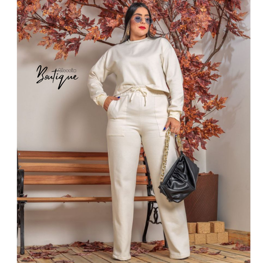 CONJUNTO MOLETOM FEMININO plus size pantalona e blusa manga longa felpado em Oferta na Shopee