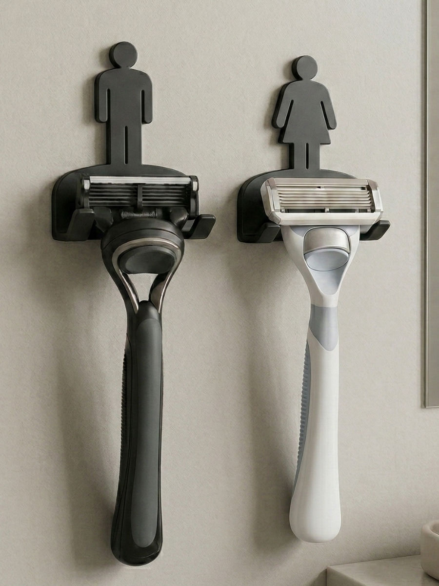 Kit 2 Suporte Barbeador Parede Sem Furo 3M Adesivo Forte Porta Gillette Banheiro Organizador