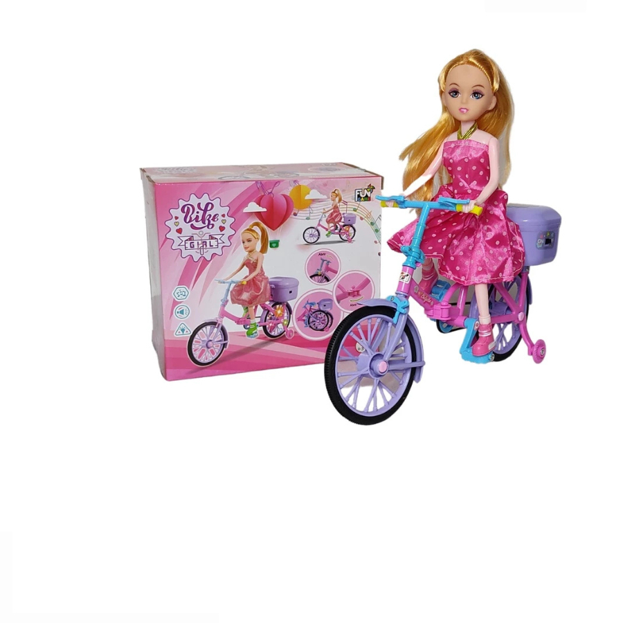 Boneca Ciclista Musical Pedala Articulada Luz e Sons Brinquedo Infantil Estilo Barbie