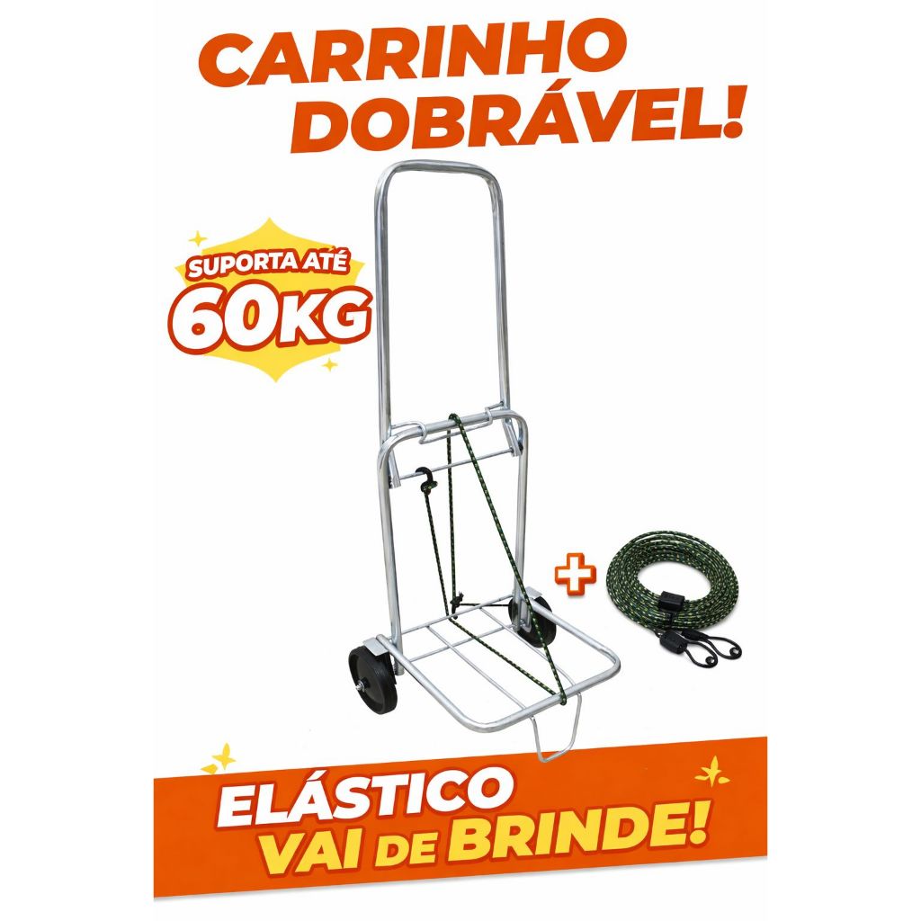 Carrinho de Mão Dobrável Portátil Compacto com Elástico de Brinde