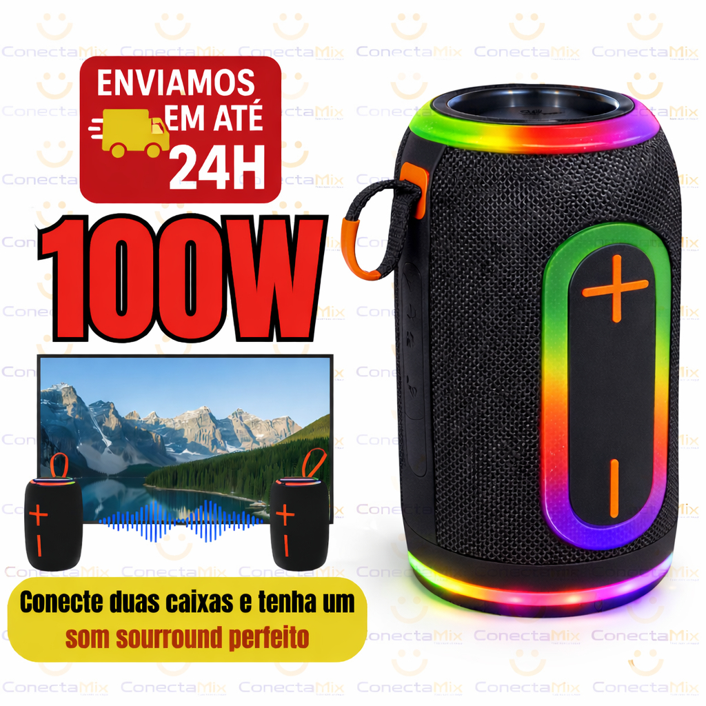 Caixa de Som 100w - 50w - 30w Portátil Bluetooth a Prova D'água LED & IPX6 — Bluetooth + Super Grave