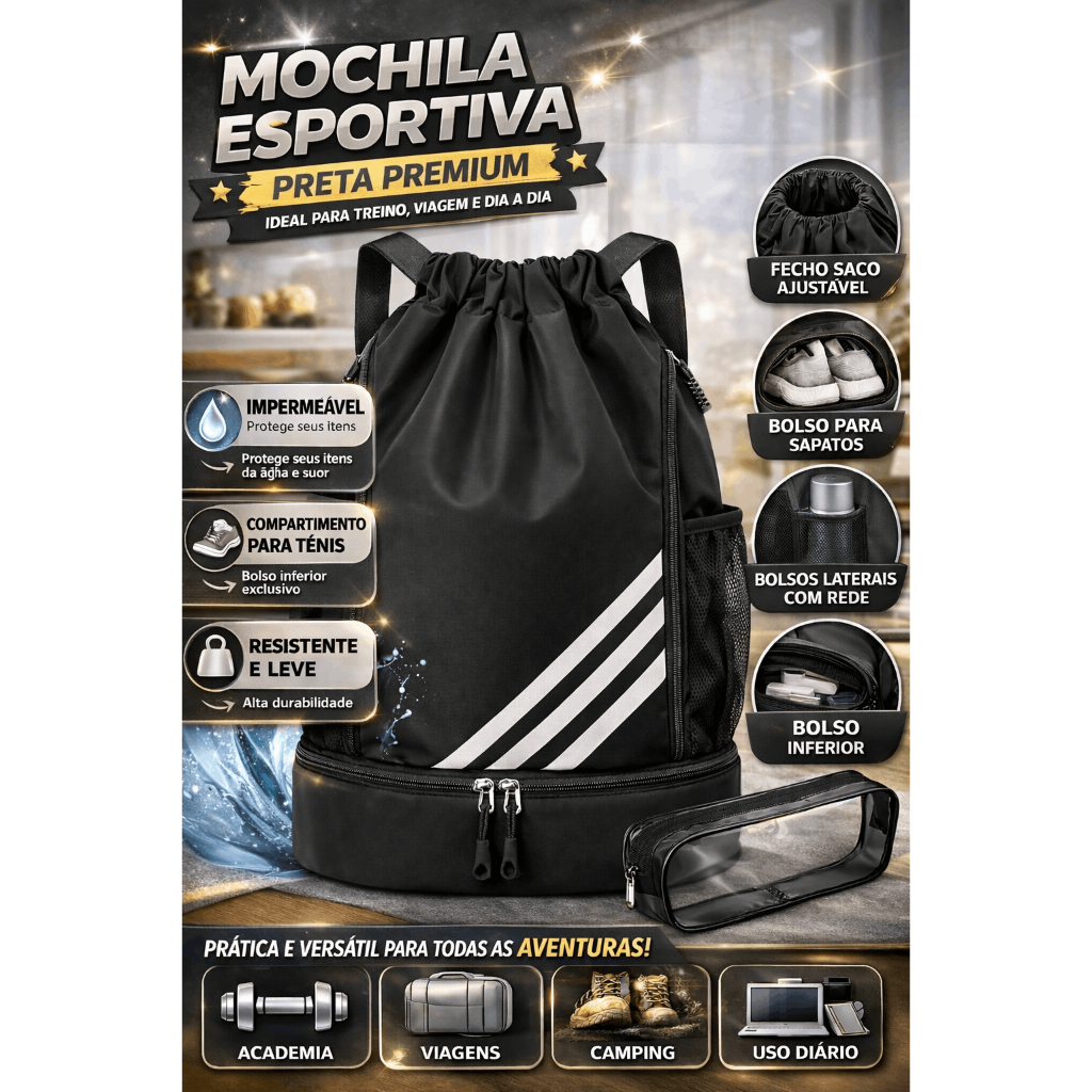 Mochila Esportiva Impermeável Grande Academia Viagem Masculina Feminina Com Compartimento Para Tênis