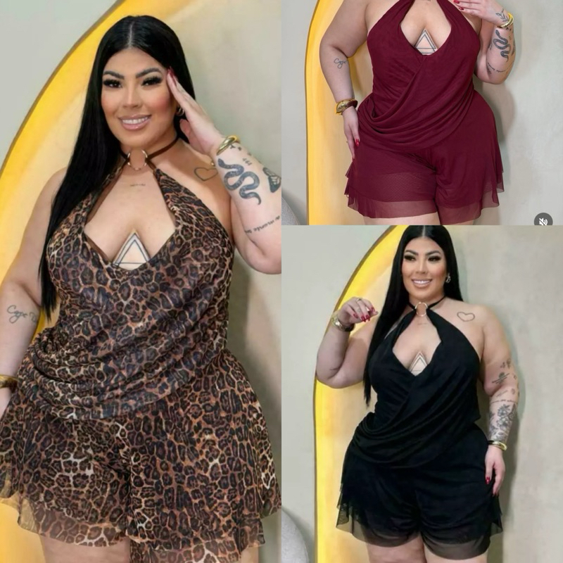 Macaquinho Plus Size Veste do 46 até 50 Diversas Cores Moda Balada Moda Gringa Roupa Feminima Plus Size
