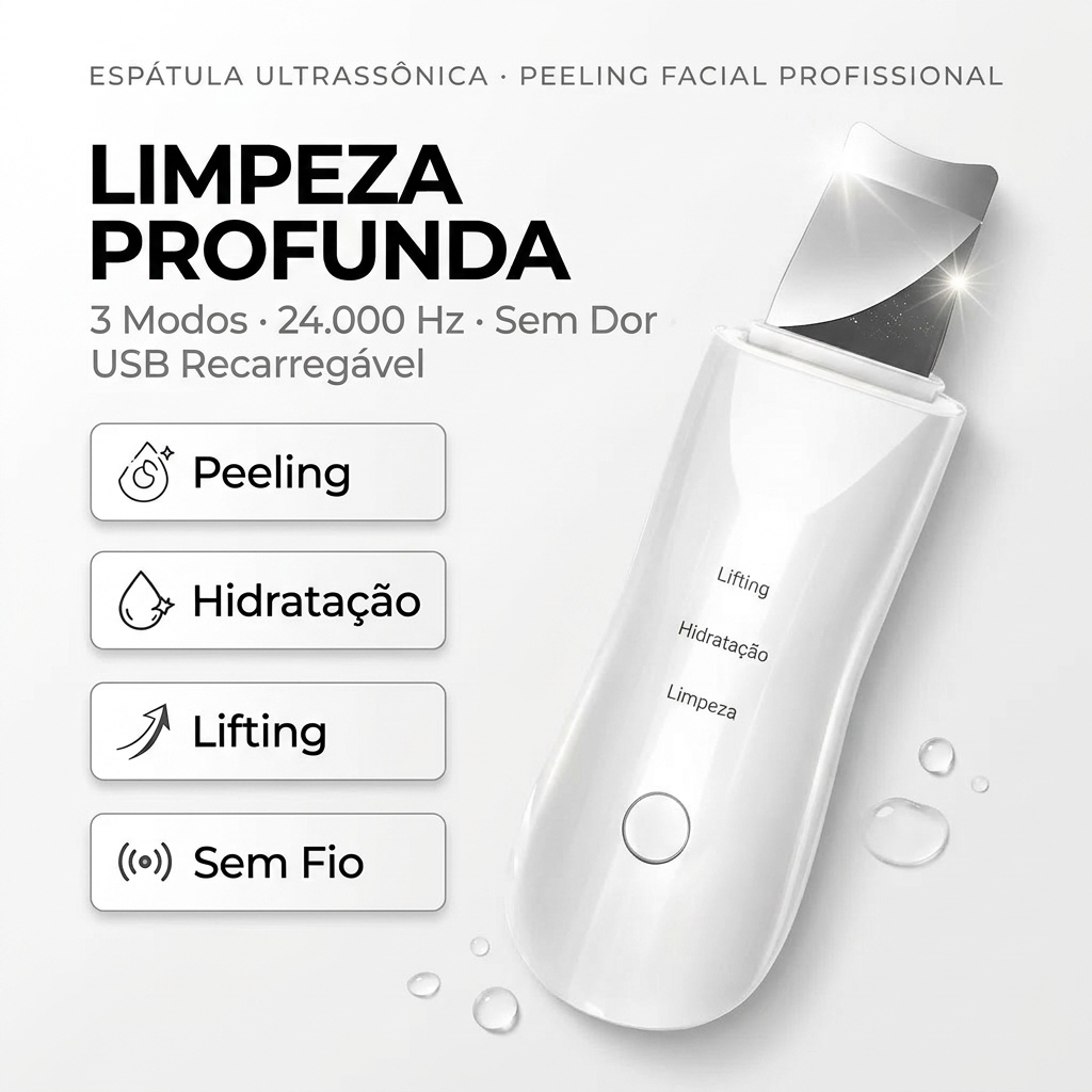 Aparelho Removedor de Cravos Ultrassônico Peeling Facial Profissional Limpeza de Pele Profunda Antirrugas Espátula