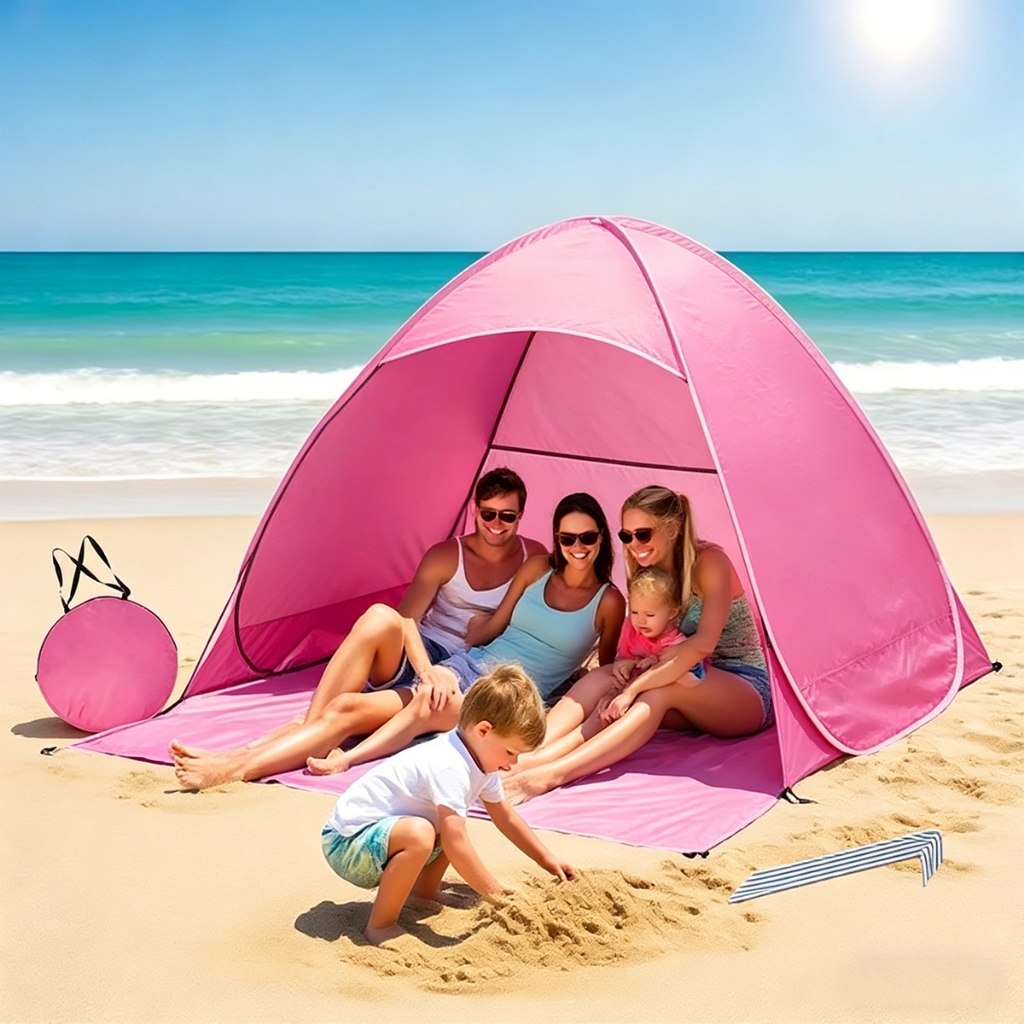 Barraca Tenda Proteção Solar Praia Acampamento UV Portátil Tem Cortina De Porta E Bolsa Portátil Tamanho 200x165x130cm
