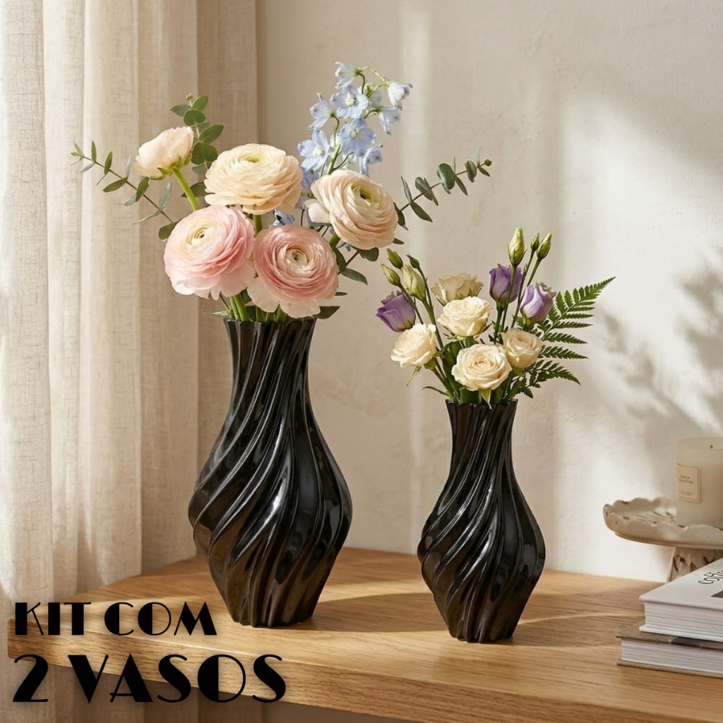 Kit 2 Vasos Decorativos Espiral 3D Cachepot Moderno para Mesa e Sala Decoração Flores e Plantas