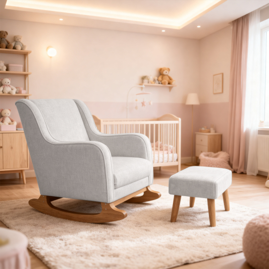 Poltrona de Amamentação com Puff Base de Balanço Aquila Ds Home