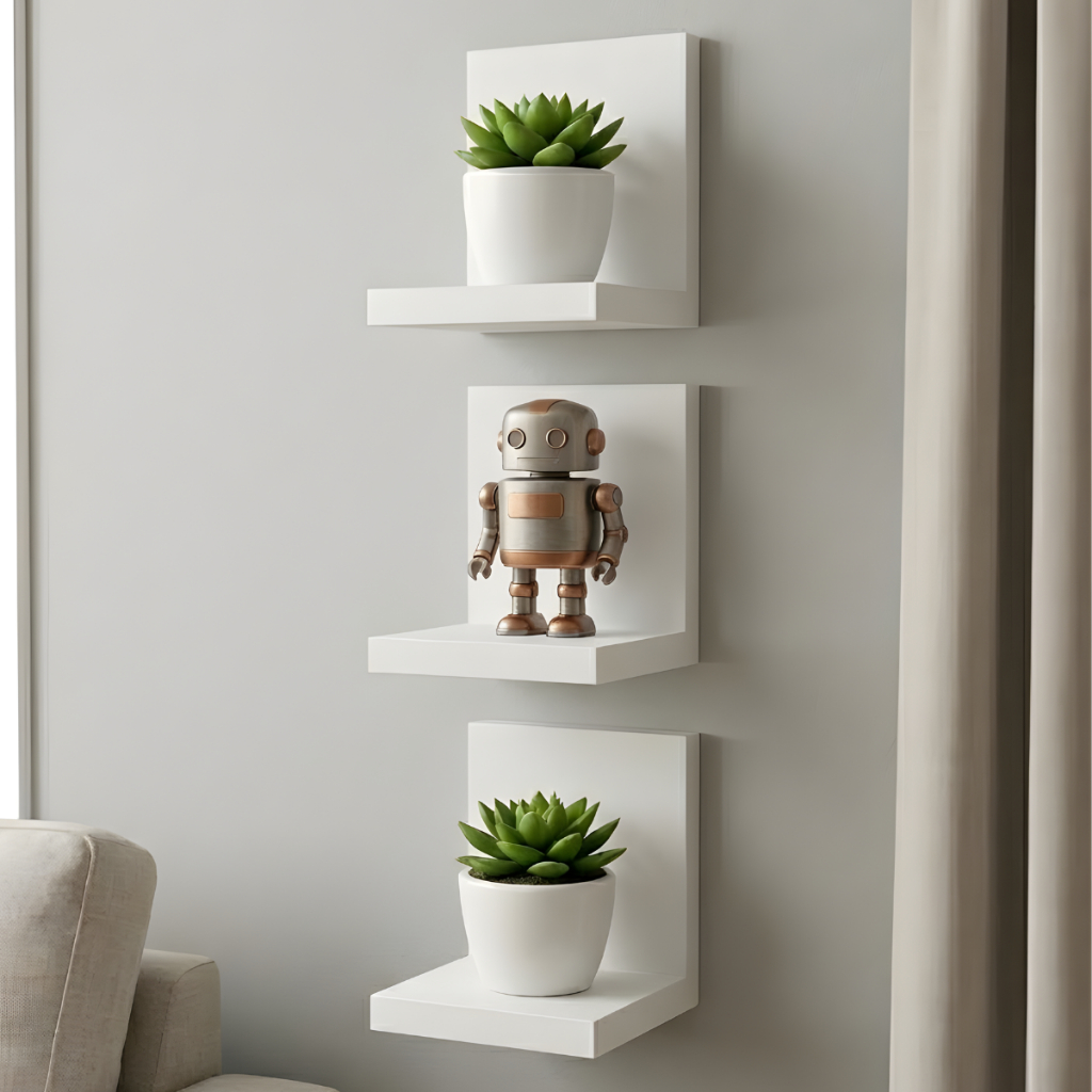Kit 2/3/4/5/6 Mini Prateleira L Expositor 12x15cm Mdf Branca Suculentas Plantas Bonecos Sala Cozinha