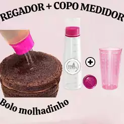 Super Kit Confeitaria COPO ou Regador/Umedecedor de Bolo + Copo Medidor Rosa 570ml