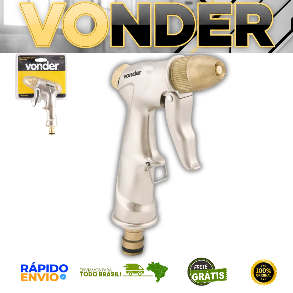 Esguicho Metálico Jardim VONDER EP500 Tipo Pistola Engate Rápido 1/2" Durabilidade Jato Regulável