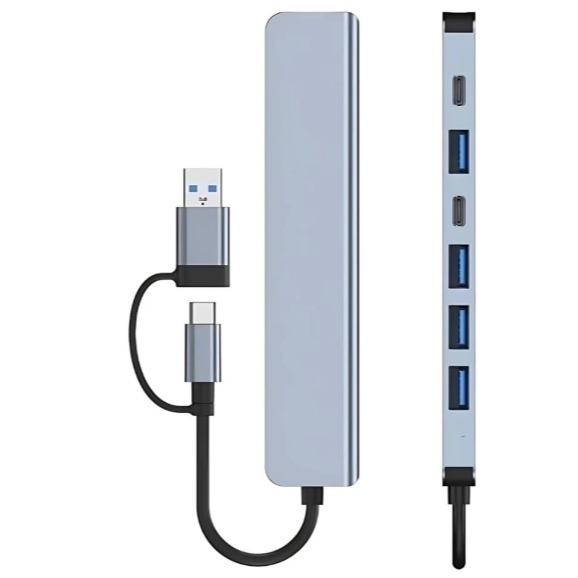 Adaptador USB 7 em 1– Hub Portátil com Entrada USB-C, HDMI Leitor de Cartão Tablet Notebook e PC H-1