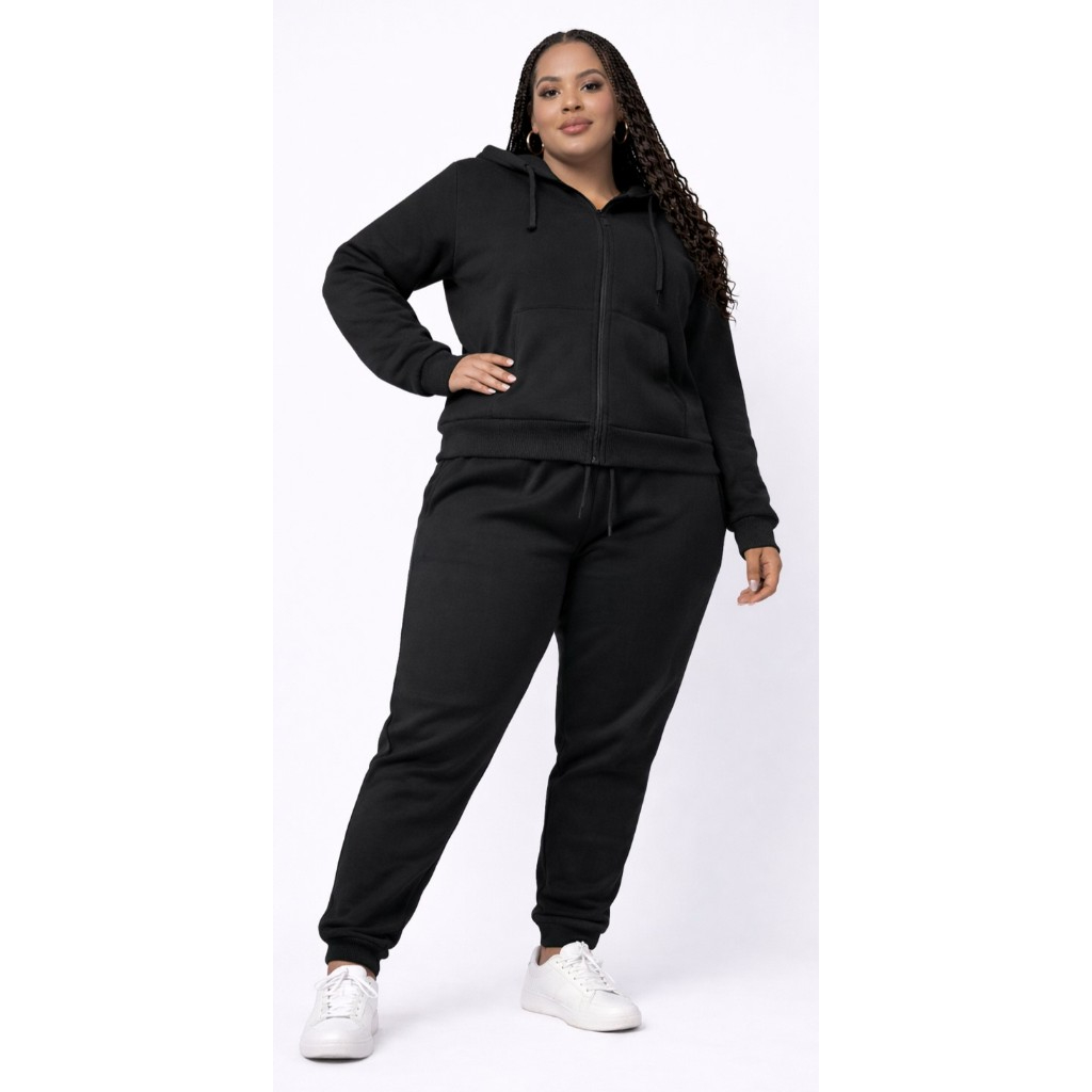 Conjunto Feminino Plus Size Inverno | Casaco com Zíper e Calça de Moletom | Confortável e Estiloso