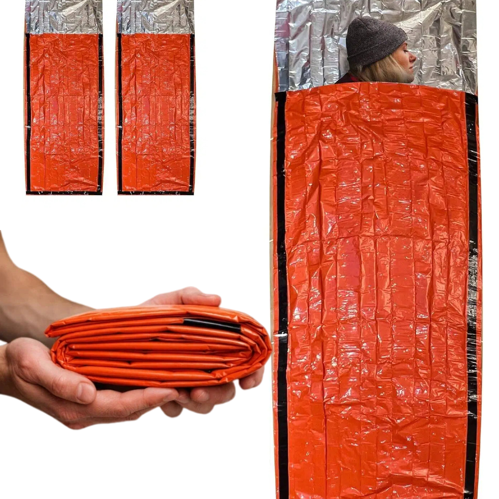 Saco de Dormir Aluminizado Laranja  Isolante Térmico para Camping e Montanha - Leve e Compacto